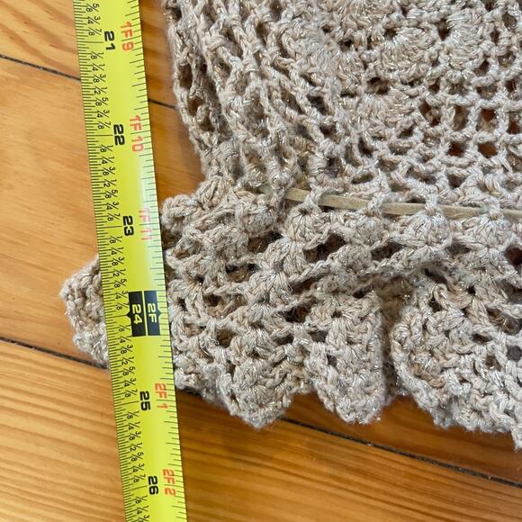 Y2K Boho Crochet Open Knit Top Beaded Floral Beige Hippie Festival Fairy L - Picture 9 of 9